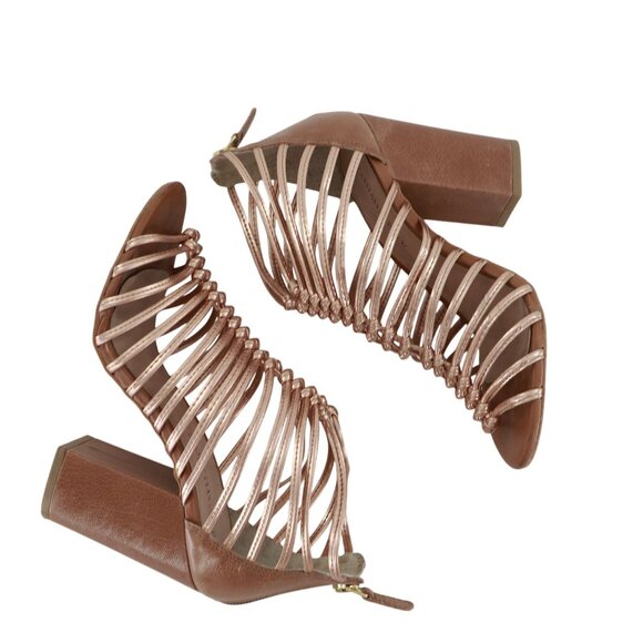 Anthropologie Raphaella Booz Copula Heels Womens 6 Rose Gold Bohemian NYE Retro - Picture 9 of 12